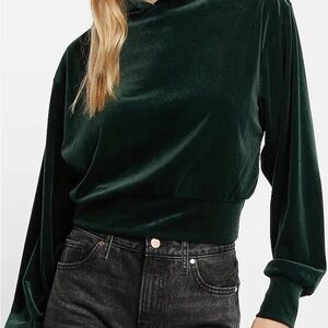 Express XS Dark Green Velvet Crop Hoodie Y2K Inspired NWT